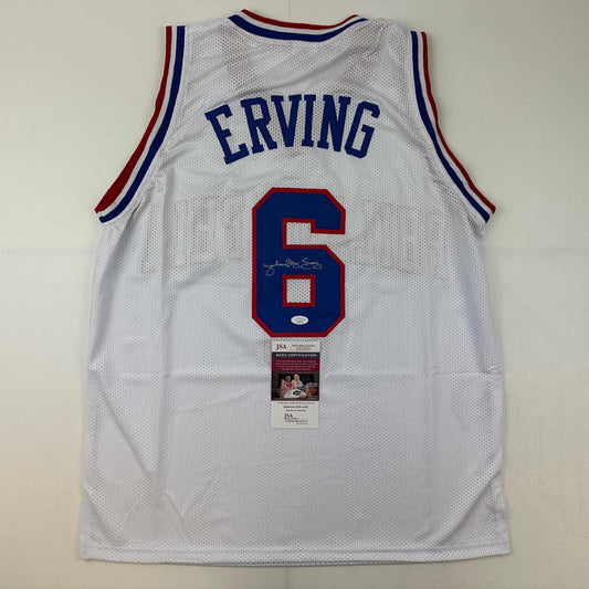 Autographed/Signed Julius Erving Dr. J Philadelphia White Basketball Jersey JSA COA