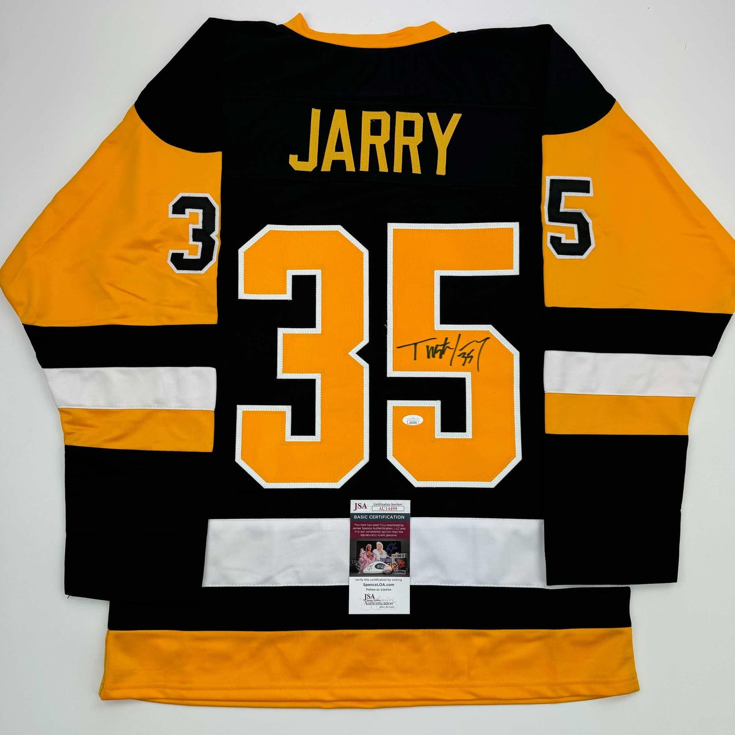 Autographed/Signed Tristan Jarry Pittsburgh Black Hockey Jersey JSA COA