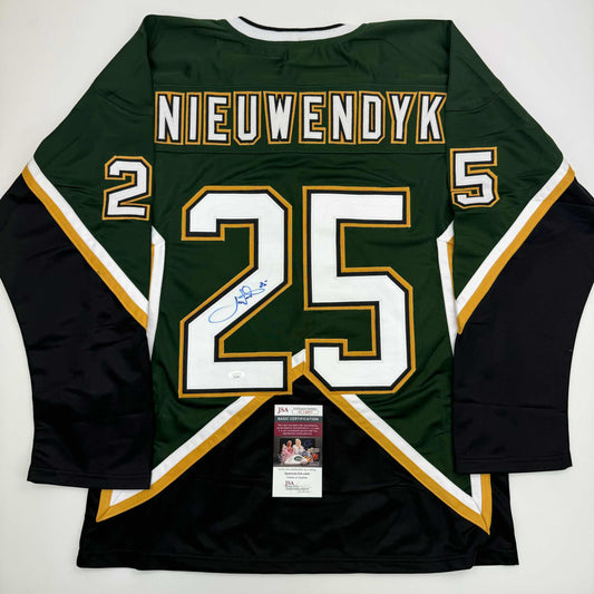 Autographed/Signed Joe Nieuwendyk Dallas Green Hockey Jersey JSA COA