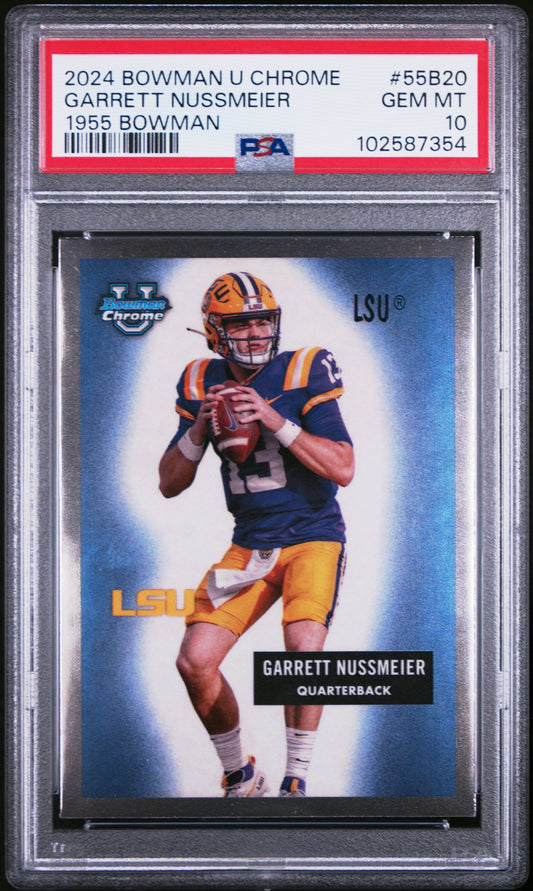 Graded 2024 Topps Bowman U Chrome Garrett Nussmeier #55B20 1955 Bowman Rookie RC Football Card PSA 10 Gem Mint