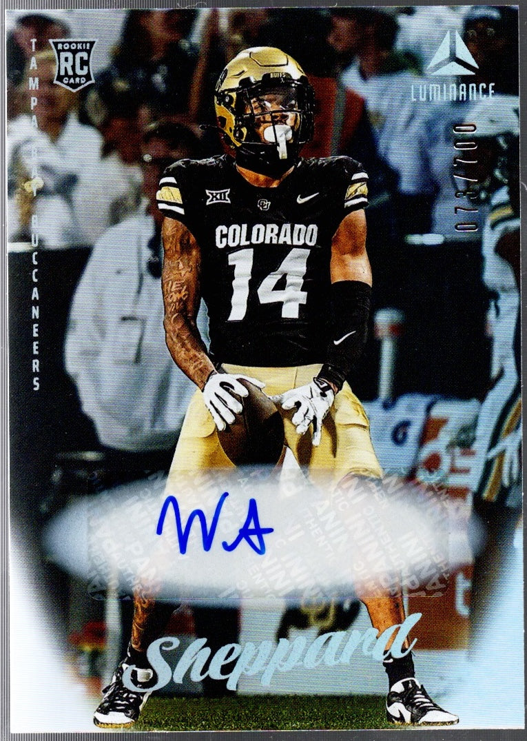 2025 Panini Luminance Will Sheppard #136 Auto /700 Tampa Bay Buccaneers Rookie RC Football Card