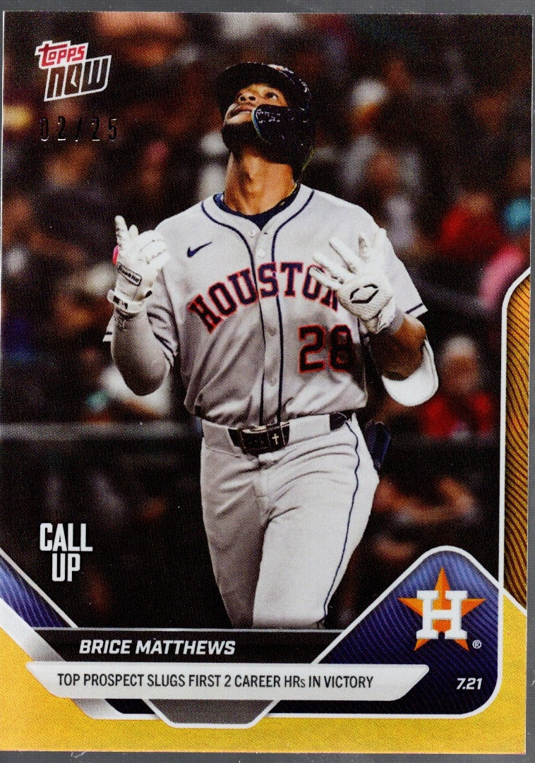 2025 Topps Now Brice Matthews #449 Orange Foil /25 Houston Astros Rookie RC Baseball Card