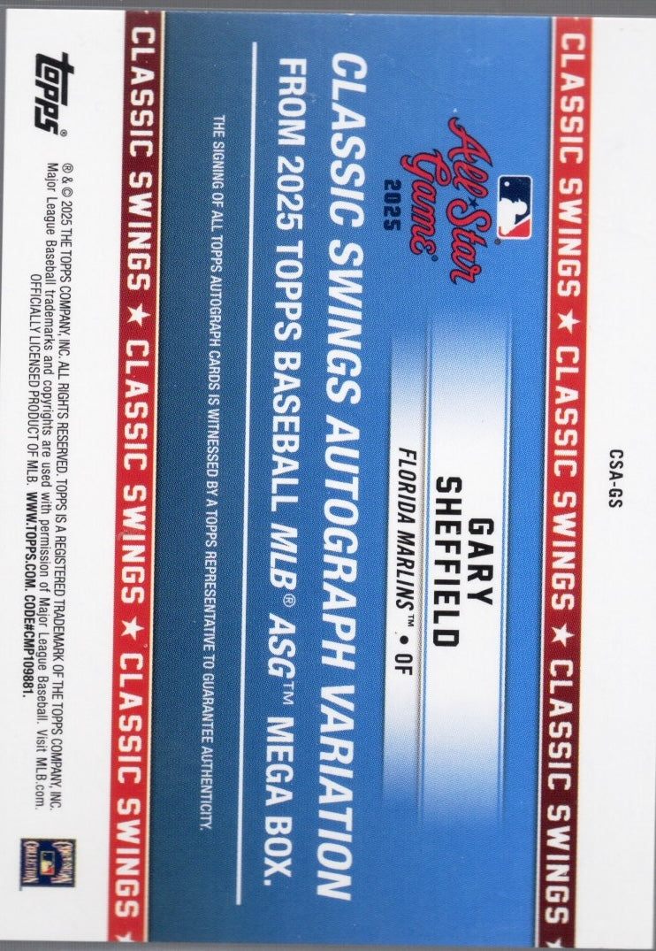 2025 Topps All Star Game Gary Sheffield #HHAGS Homegrown Heros Autograph Variation /50 Baseball Card