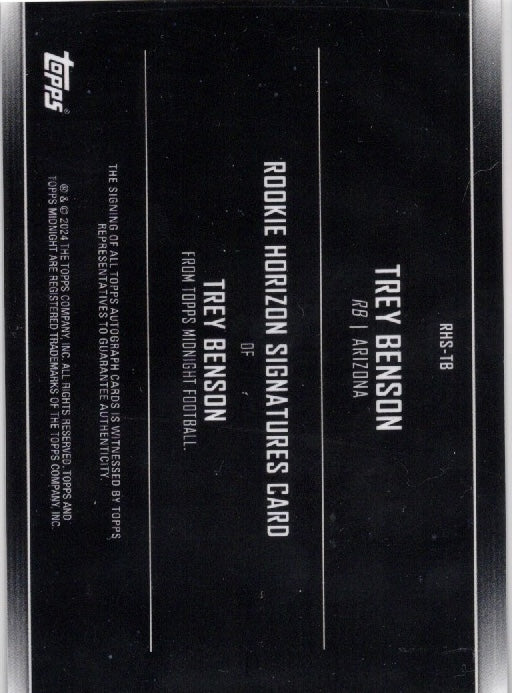 2024 Topps Midnight Trey Benson #RHSTB Horizon Autograph Rookie RC Football Card