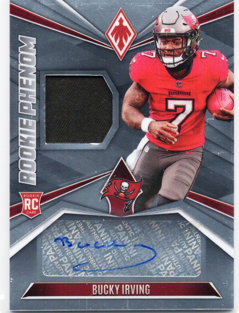 2024 Panini Phoenix Bucky Irving #RPJABIG Silver Rookie Phenom Patch Autograph /299 Rookie RC Football Card