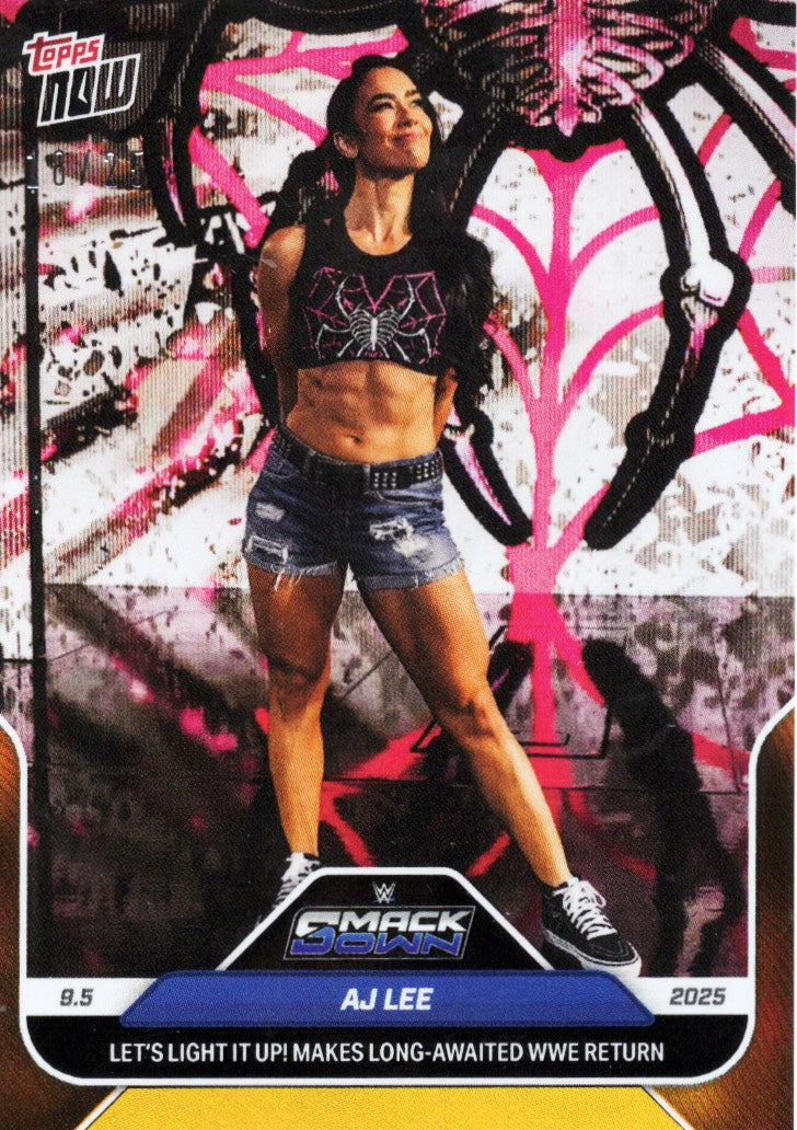 2025 Topps Now WWE AJ Lee #92 Orange Foil /25 Wrestling Card