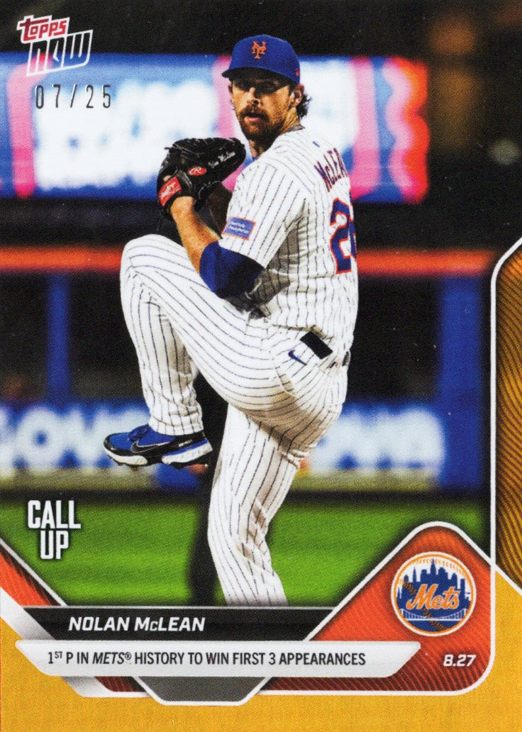 2025 Topps Now Nolan McLean #616 Orange Foil /25 New York Mets Rookie RC Baseball Card