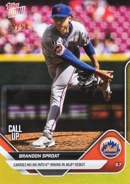 2025 Topps Now Brandon Sproat #672 Gold Foil /50 New York Mets Rookie RC Baseball Card