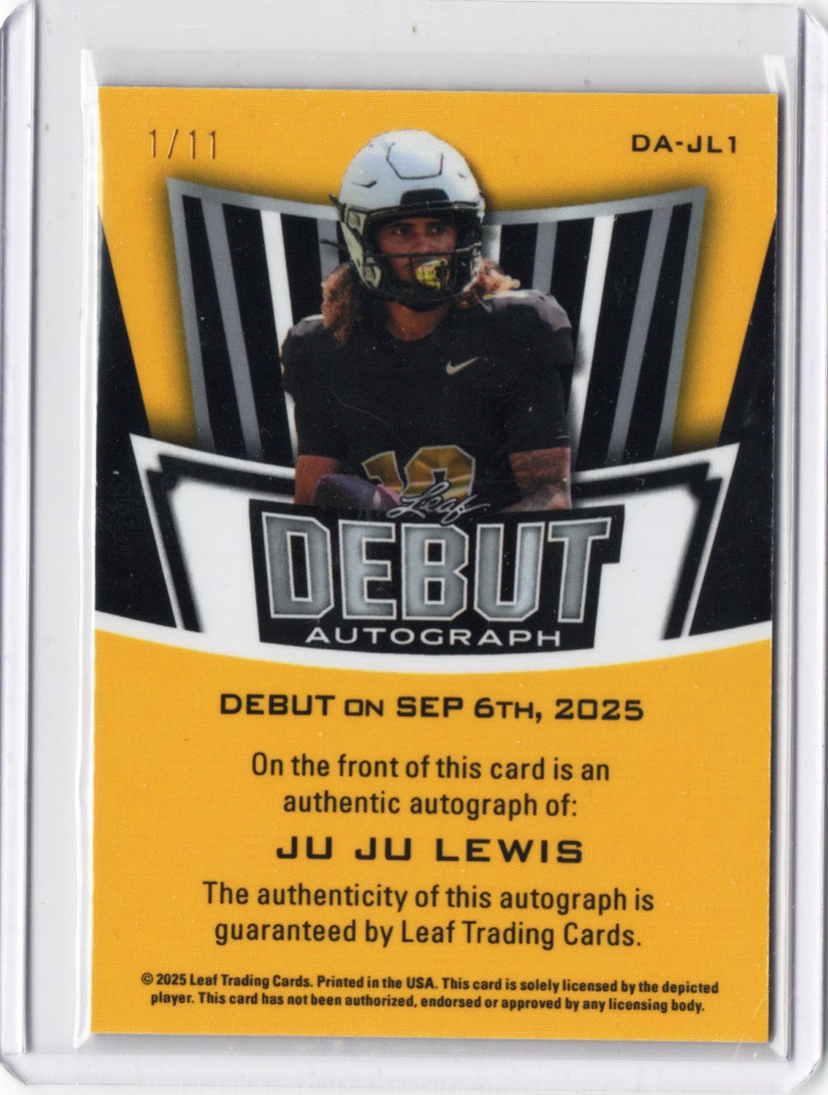2025 Leaf Metal JuJu Lewis #DAJL1 Debut Auto /11 Colorado Buffaloes Rookie RC Football Card