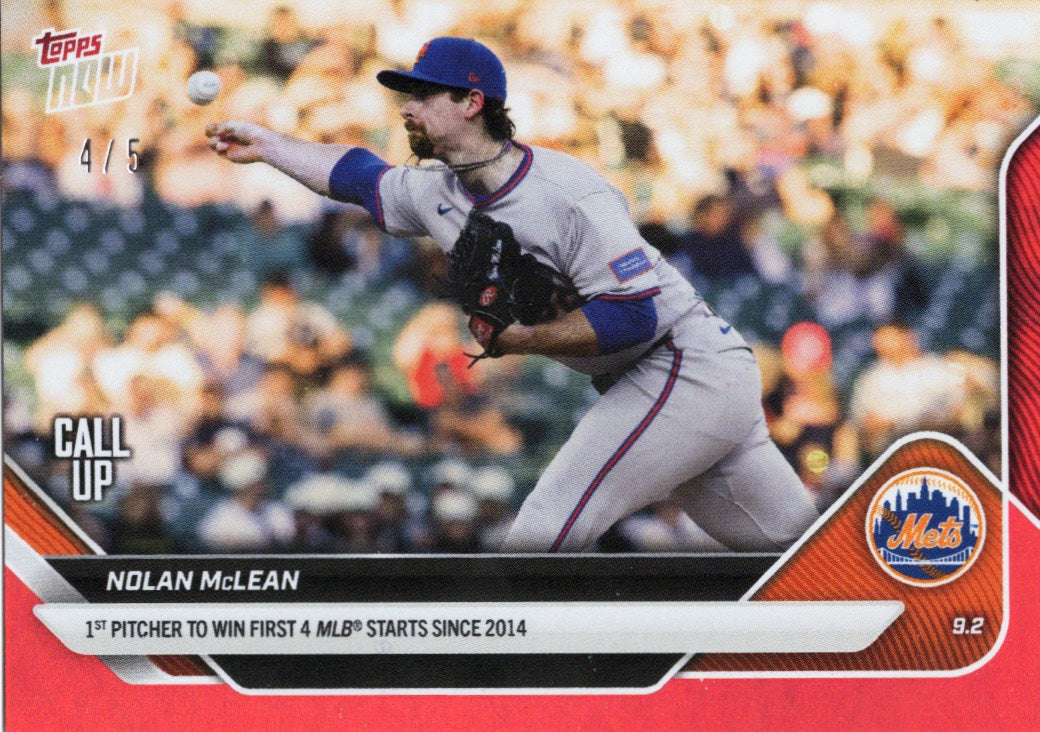 2025 Topps Now Nolan McLean #651 Red Foil /5 New York Mets Rookie RC Baseball Card