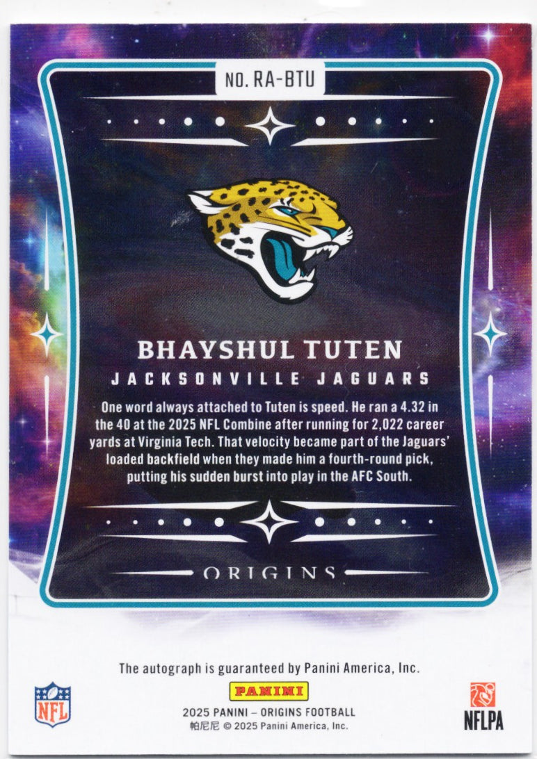 2025 Panini Origins Bhayshul Tuten #RABTU Blue Auto /49 Jacksonville Jaguars Rookie RC Football Card