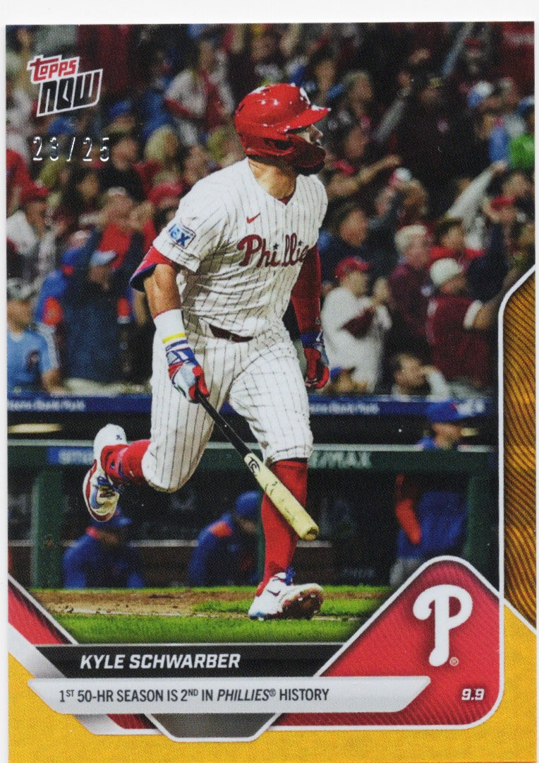 2025 Topps Now Kyle Schwarber #682 Orange Foil /25 Philadelphia Phillies Baseball Card