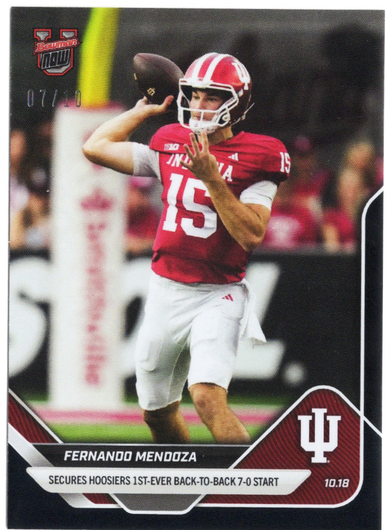 2025 Topps Bowman U Now Fernando Mendoza #33 Black Foil /10 Indiana Hoosiers Rookie RC Football Card