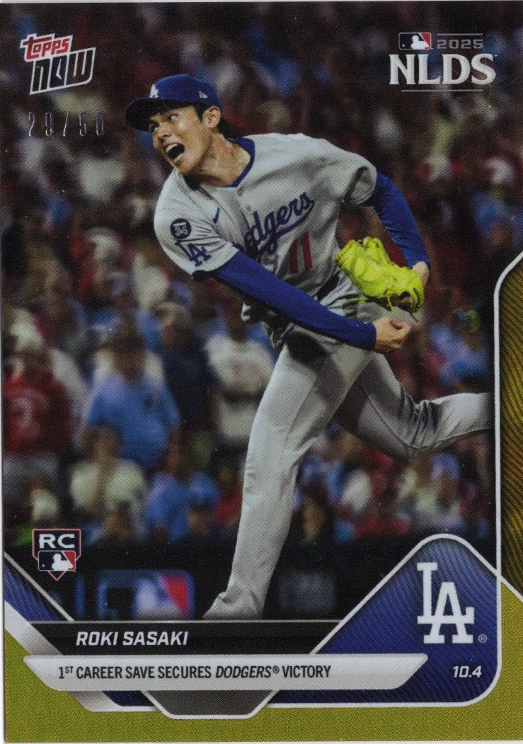 2025 Topps Now Roki Sasaki #823 Gold Foil /50 Los Angeles Dodgers Rookie RC Baseball Card