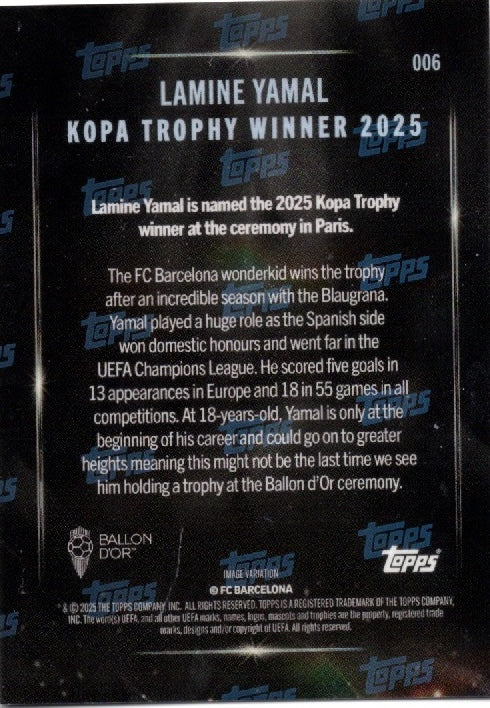 2025 Topps Now Lamine Yamal #006 Image Variation Kopa Trophy