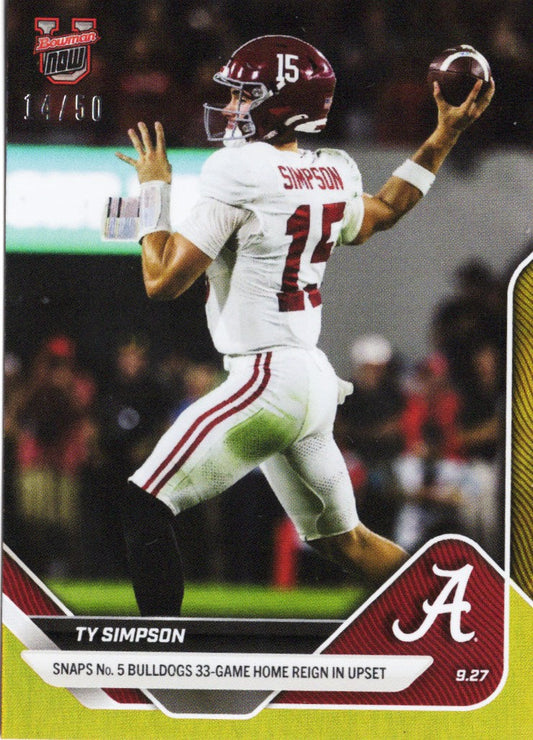 2025 Topps Bowman U Now Ty Simpson #22 Gold Foil /50 Alabama Crimson Tide Rookie RC Football Card