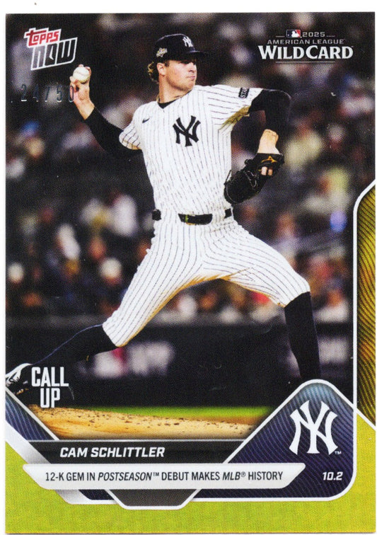 2025 Topps Now Cam Schlittler #817 Gold Foil /50 New York Yankees Rookie RC Baseball Card