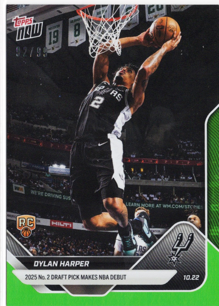 2025 Topps Now Dylan Harper #7 Green Foil /99 San Antonio Spurs Rookie RC Basketball Card - Golden Apple Comics