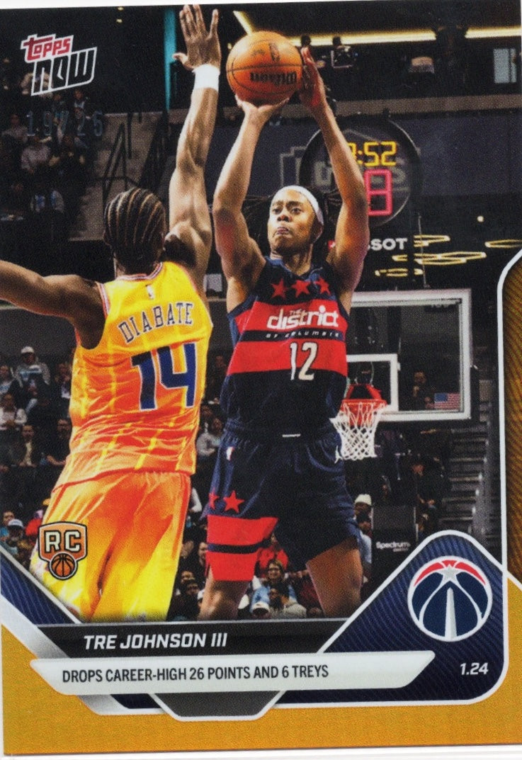 2025 Topps Now Tre Johnson #140 Orange Foil /25 Washington Wizards Rookie RC Basketball Card - Golden Apple Comics