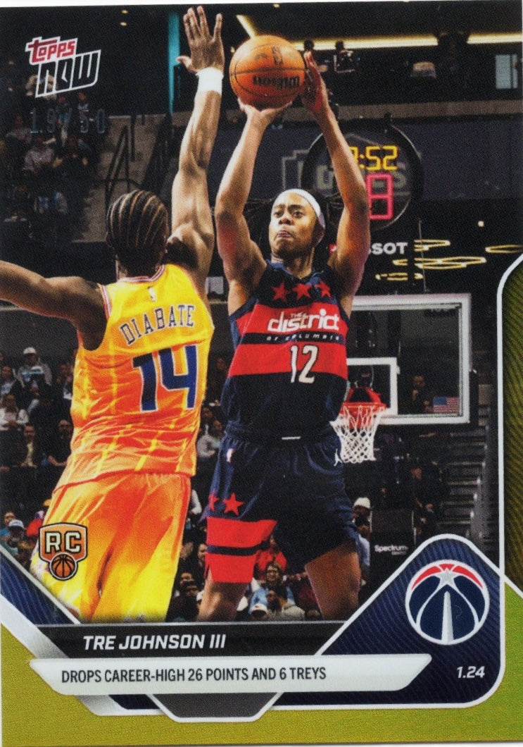 2025 Topps Now Tre Johnson #140 Gold Foil /50 Washington Wizards Rookie RC Basketball Card - Golden Apple Comics