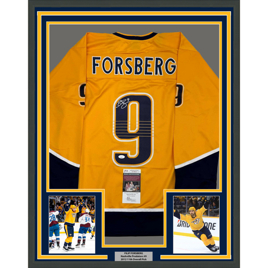 Framed Autographed/Signed Filip Forsberg 35x39 Nashville Yellow Hockey Jersey JSA COA