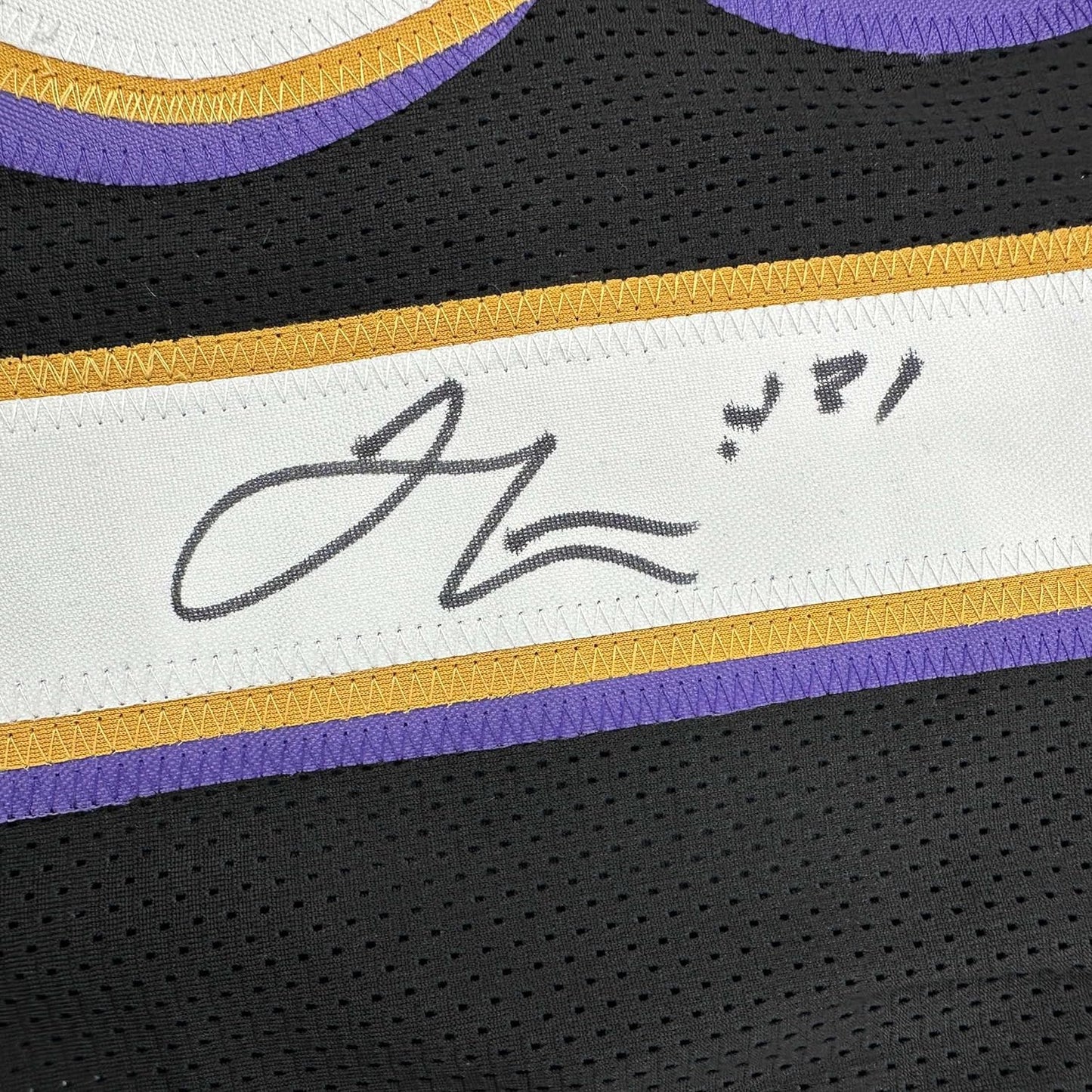 Framed Autographed/Signed Jamal Lewis 35x39 Baltimore Black Football Jersey Beckett BAS COA
