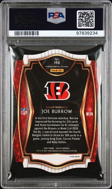 Graded 2020 Panini Select Joe Burrow #146 Die-Cut Orange Prizm Rookie RC Football Card PSA 10 Gem Mint