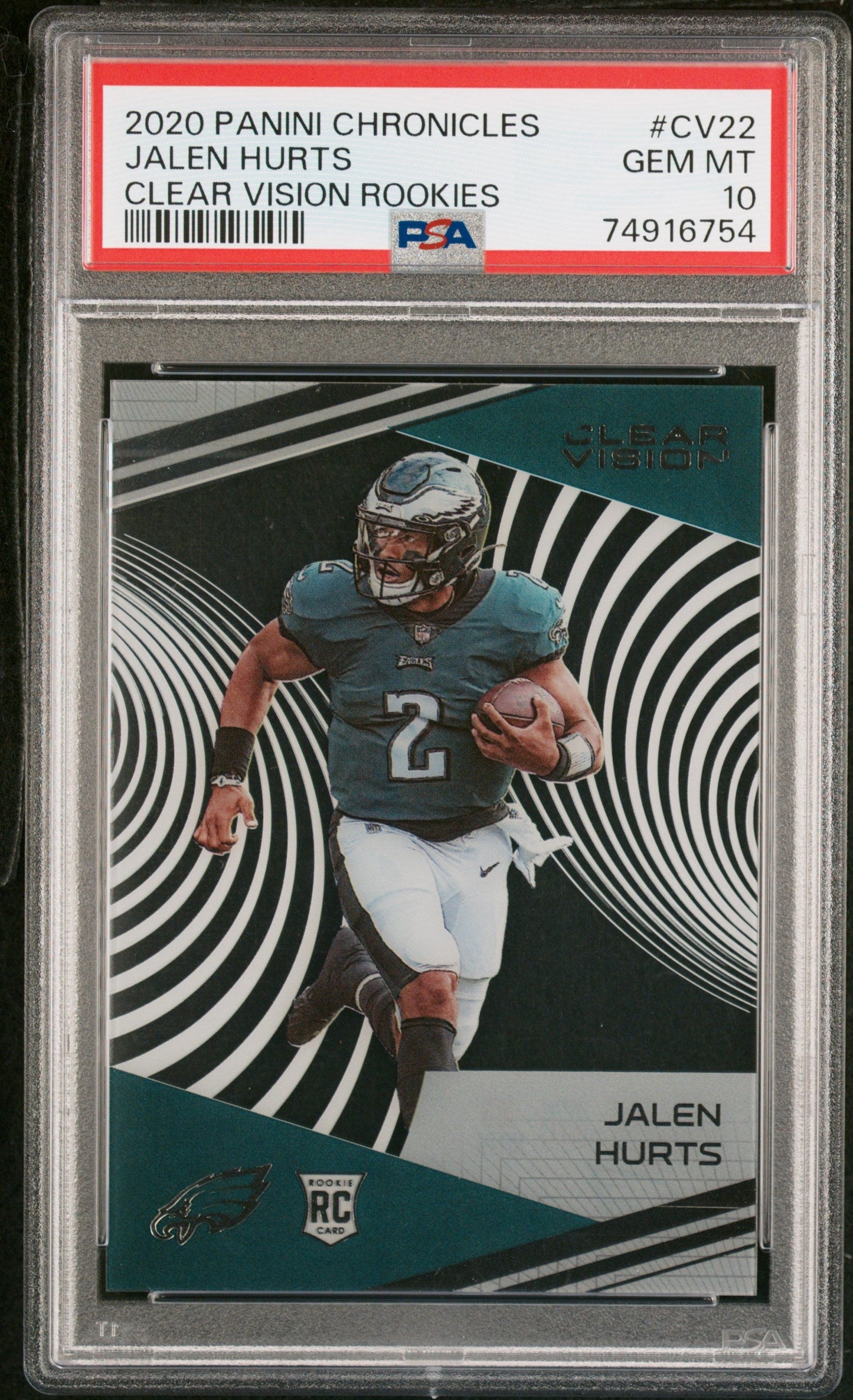Graded 2020 Panini Chronicles Jalen Hurts #CV22 Clear Vision Rookies Rookie RC Football Card PSA 10 Gem Mint