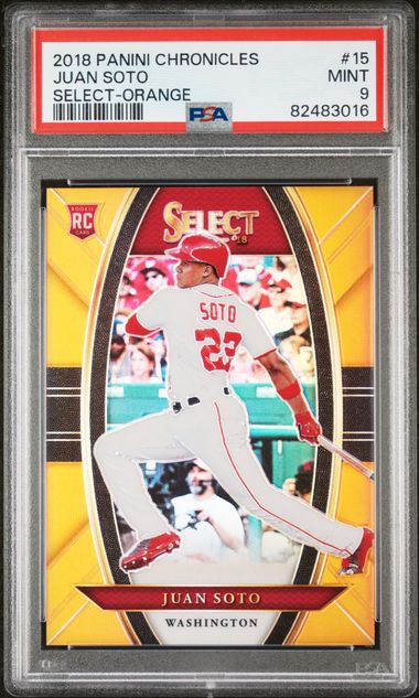 Graded 2018 Panini Chronicles Juan Soto #15 /199 Select Orange Rookie RC Baseball Card PSA 9 Mint - Golden Apple Comics