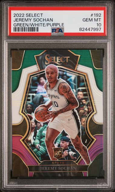 Graded 2022 Panini Select Jeremy Sochan #192 Green/White/Purple Rookie RC Basketball Card PSA 10 Gem Mint