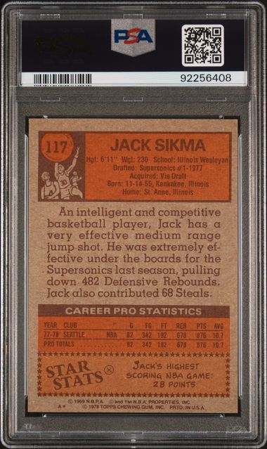 Graded 1978 Topps Jack Sikma #117 Rookie RC Basketball Card PSA 7 Near Mint - Golden Apple Comics