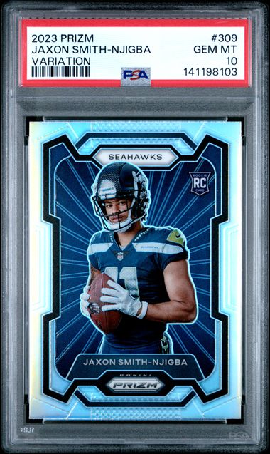 Graded 2023 Panini Prizm Jaxon Smith-Njigba #309 Variation Rookie RC Football Card PSA 10 Gem Mint