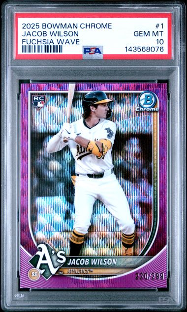 Graded 2025 Topps Bowman Chrome Jacob Wilson #1 /299 Fuchsia Wave Rookie RC Baseball Card PSA 10 Gem Mint