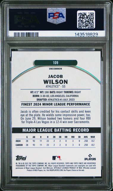 Graded 2025 Topps Finest Jacob Wilson #109 Rookie RC Baseball Card PSA 10 Gem Mint - Golden Apple Comics