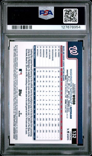Graded 2025 Topps Chrome James Wood #132 Raywave Rookie RC