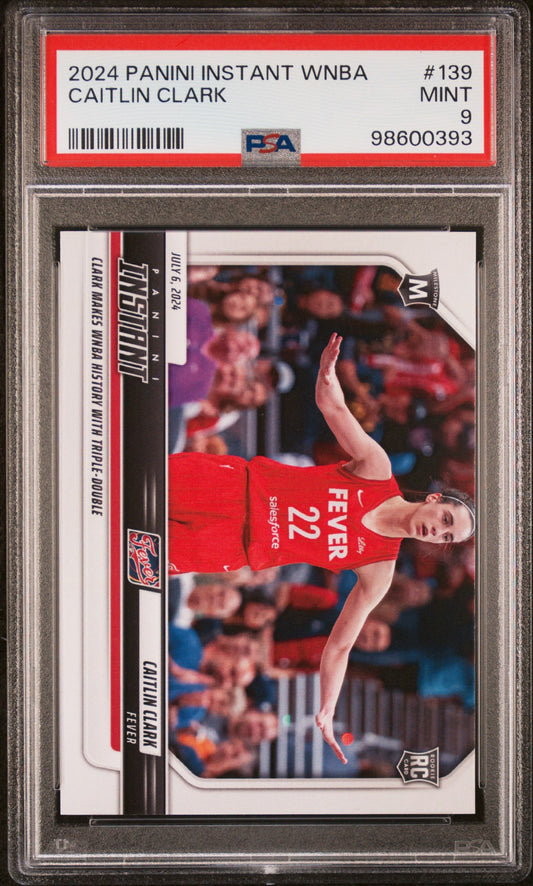 Graded 2024 Panini Instant WNBA Caitlin Clark #139 First Rookie With Triple Double Rookie RC Basketball Card PSA 9 Mint