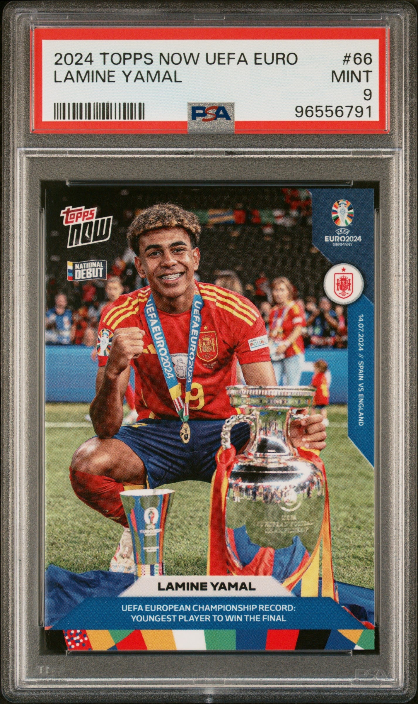 Graded 2024 Topps Now UEFA Euro Lamine Yamal #66 Rookie RC Soccer Card PSA 9 Mint