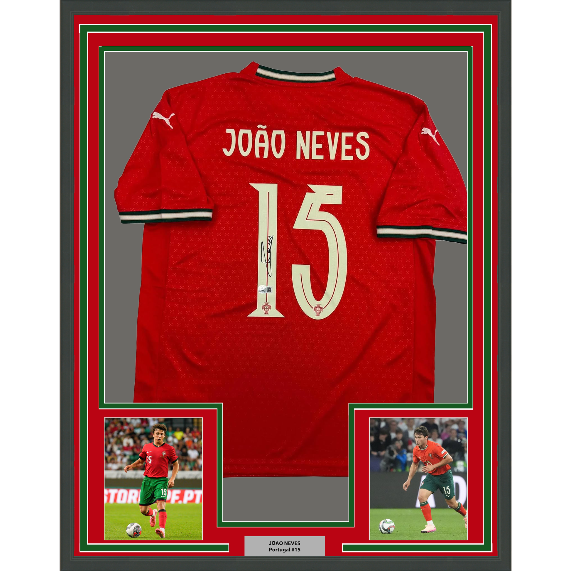 Framed Autographed/Signed Joao Neves 35x39 Portugal Soccer Team World Cup Jersey JSA COA - Golden Apple Comics