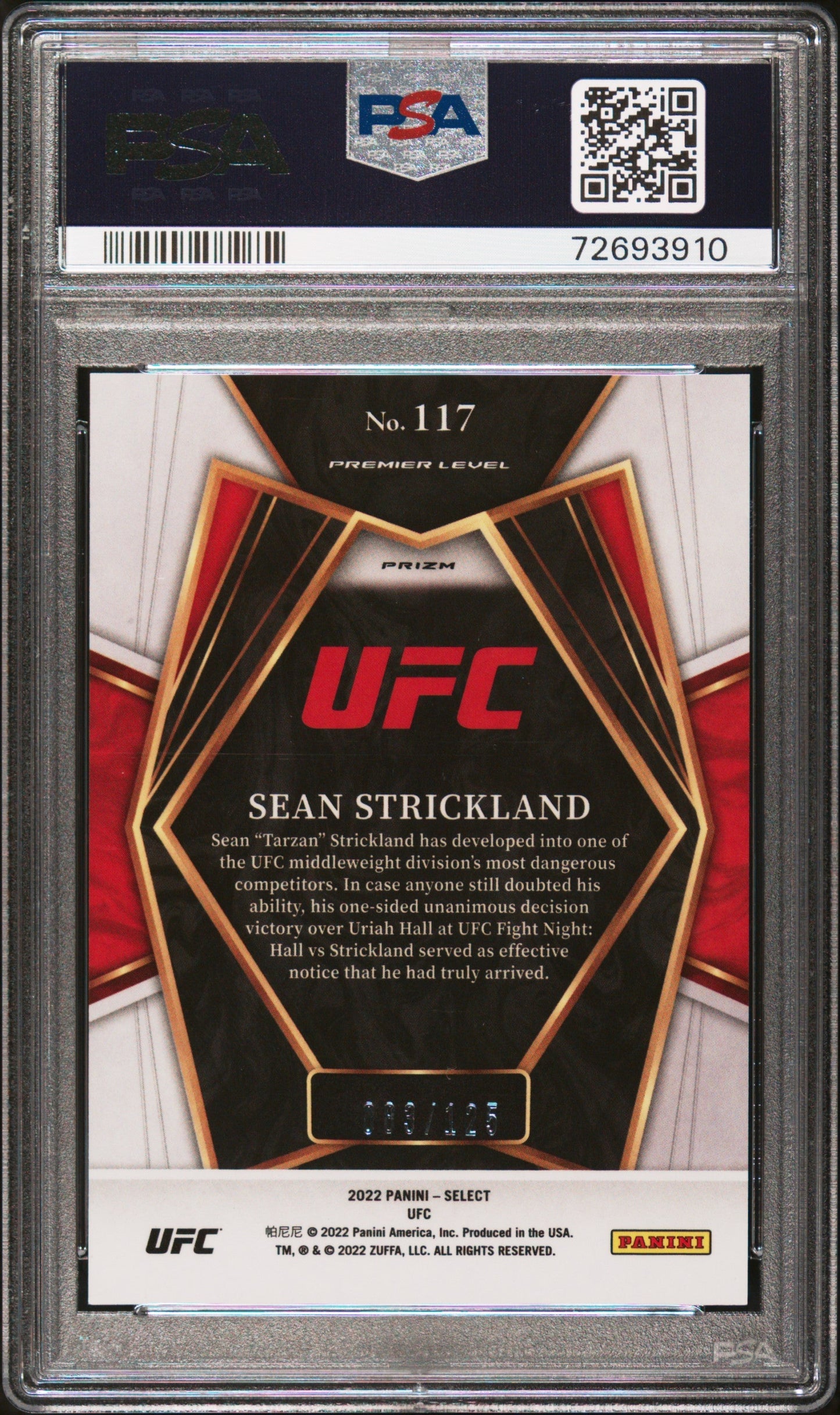 Graded 2022 Panini Select UFC Sean Strickland #117 Maroon Prizm Rookie RC UFC MMA Card PSA 10 Gem Mint - Golden Apple Comics