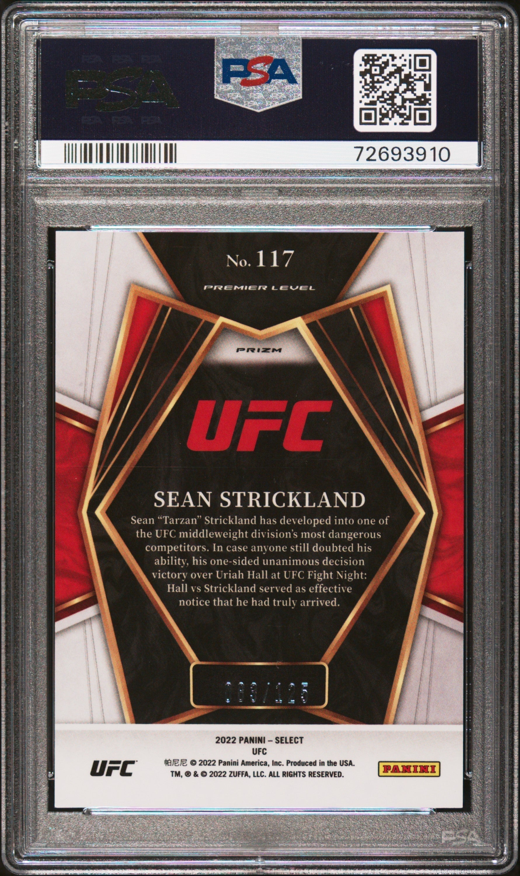 Graded 2022 Panini Select UFC Sean Strickland #117 Maroon Prizm Rookie RC UFC MMA Card PSA 10 Gem Mint - Golden Apple Comics
