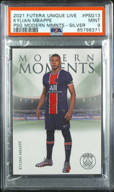 Graded 2021 Futera Unique Live PSG Modern Moments Kylian Mbappe #PSG13 Silver Soccer Card /10 PSA 9 Mint