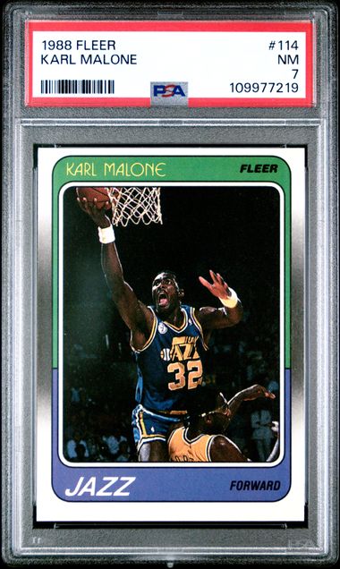 Graded 1988 Fleer Karl Malone #114 Basketball Card PSA 7 Near Mint