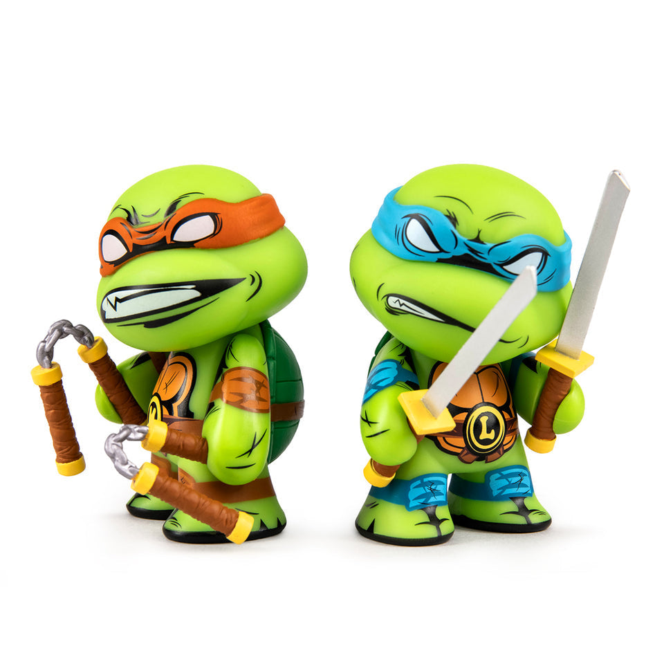 KIDROBOT x TMNT LEONARDO & MICHELANGELO 3" VINYL FIGURE 2-PACK