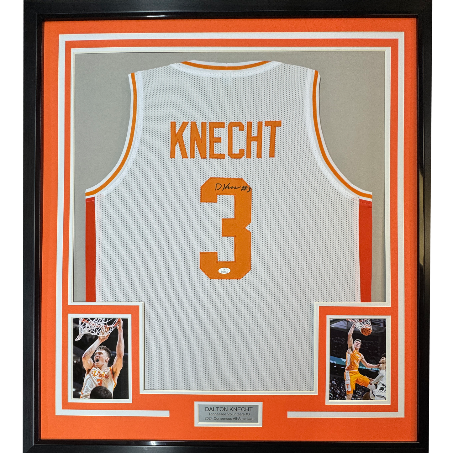 Framed Autographed/Signed Dalton Knecht 35x39 Tennessee White College Basketball Jersey PSA COA