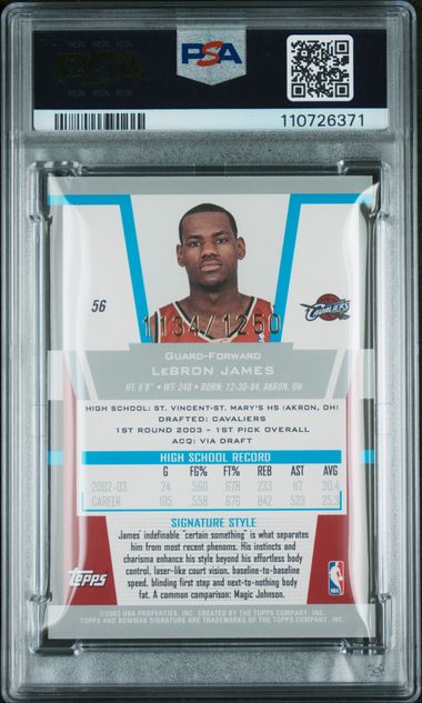 Graded 2003 Bowman Signature LeBron James #56 /1250 Rookie RC Basketball Card PSA 3