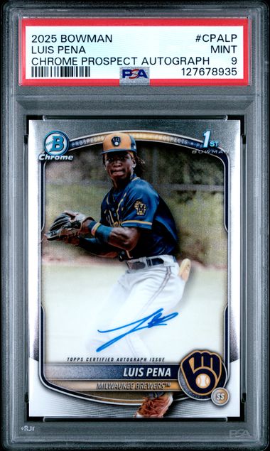 Graded 2025 Topps Bowman Luis Pena #CPALP Chrome Prospects Autograph Rookie RC Baseball Card PSA 9 Mint - Golden Apple Comics