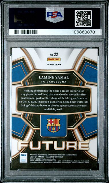 Graded 2023 Select FIFA Future Prizm Lamine Yamal #22 Rookie RC Soccer Card PSA 9 Mint - Golden Apple Comics