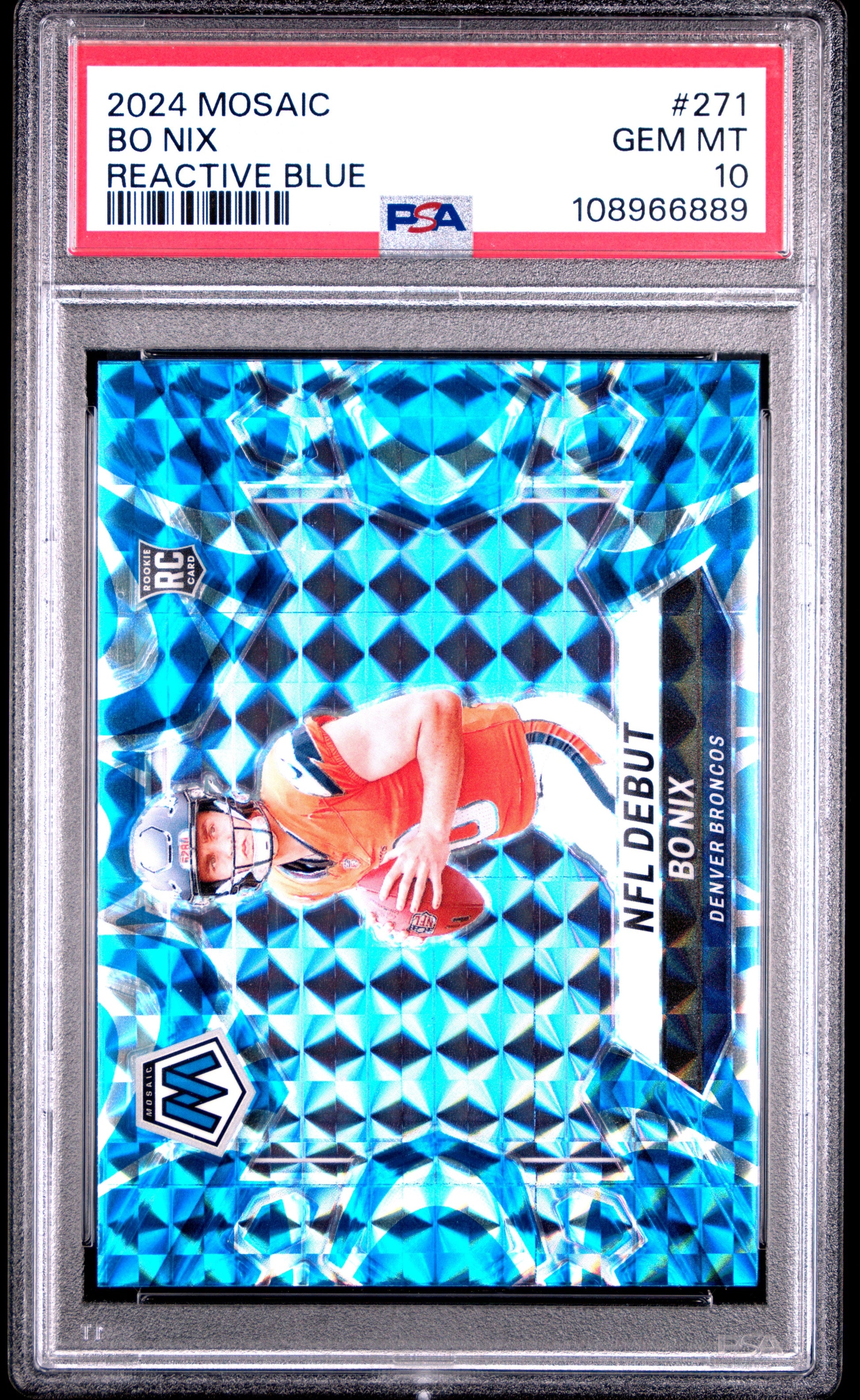 Graded 2024 Panini Mosaic Bo Nix #271 Reactive Blue Rookie RC Football Card PSA 10 Gem Mint - Golden Apple Comics