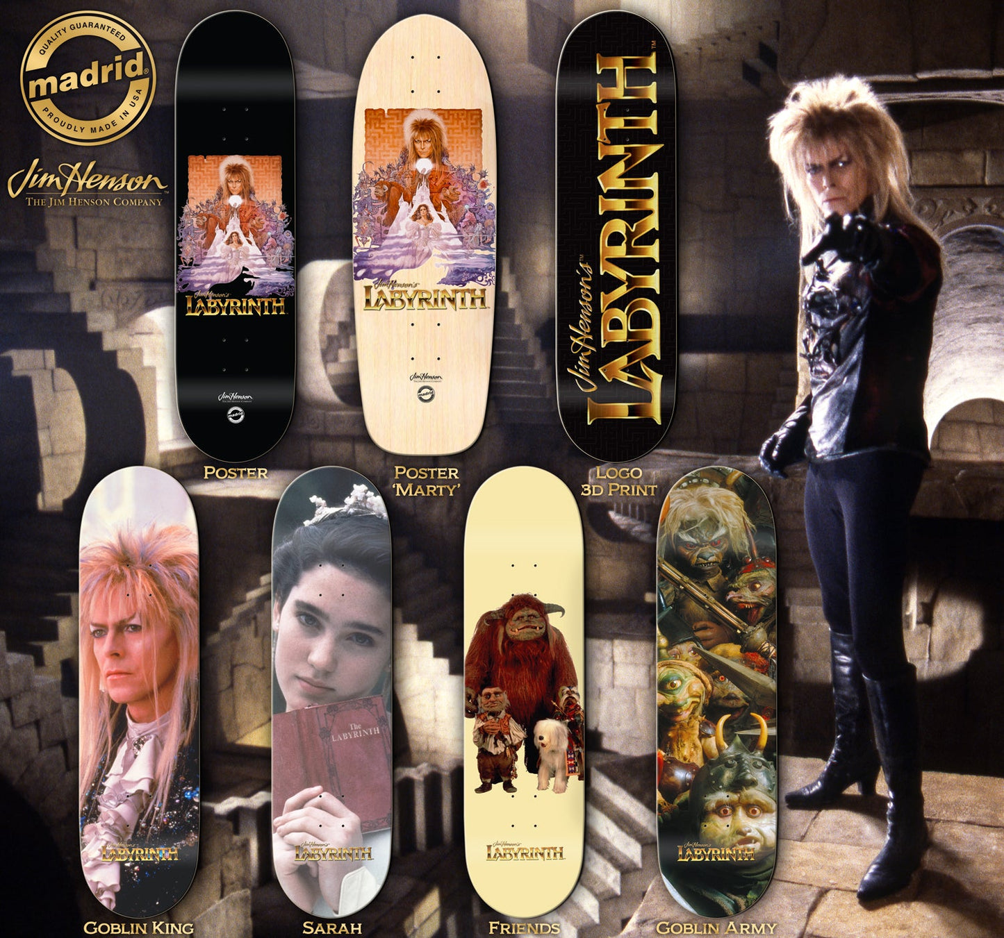 Madrid x Jim Henson's Labyrinth 3D Logo Skateboard Deck