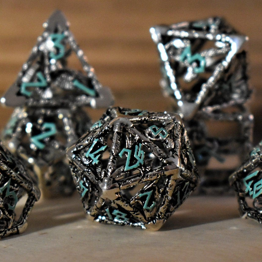 Legends of Valhalla - Silver and Blue Hollow Metal Dice Set